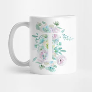 Botanical alphabet T green and purple flowers Mug